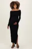 Black Ribbed Knit Off Shoulder Side Slit Maternity Sweater Dress sold by Pinkblush