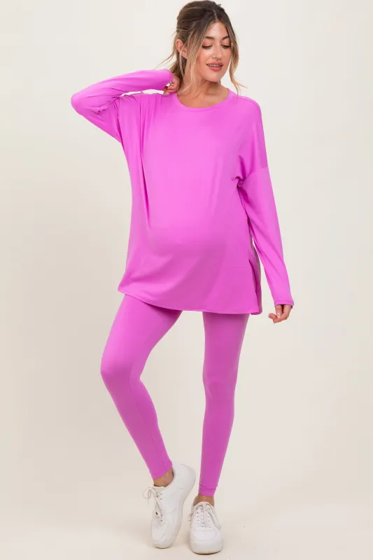 Mauve Brushed Knit Maternity Oversized Top and Legging Set sold by Pinkblush