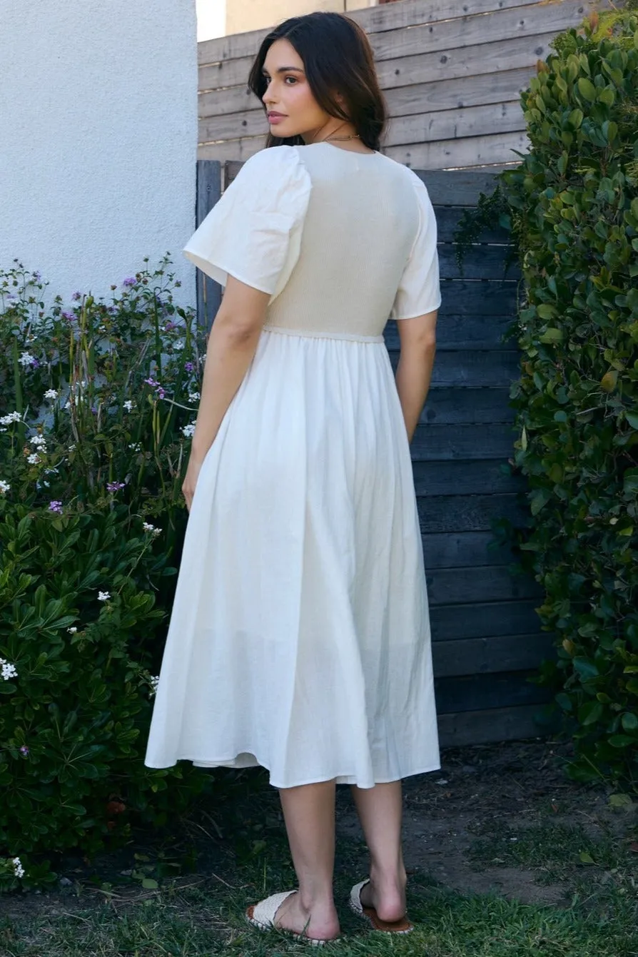 Ivory Ribbed Knit Contrast Top Midi Dress sold by Pinkblush product image thumbnail 2