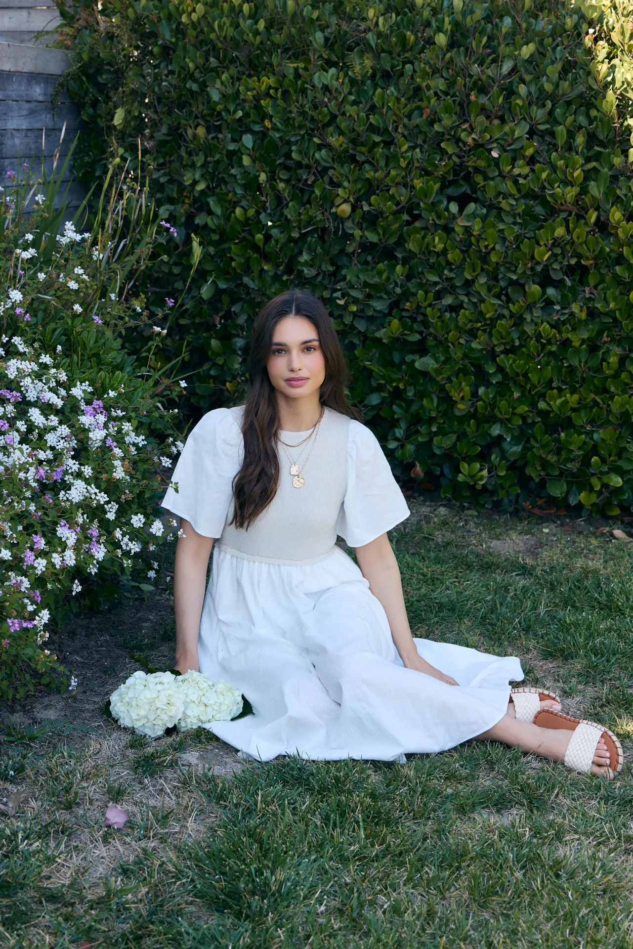 Ivory Ribbed Knit Contrast Top Midi Dress sold by Pinkblush product image thumbnail 3