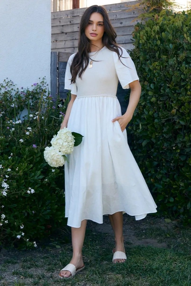 Ivory Ribbed Knit Contrast Top Midi Dress sold by Pinkblush