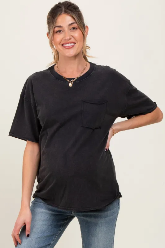 Black Short Sleeve Front Pocket Tunic Maternity Top sold by Pinkblush