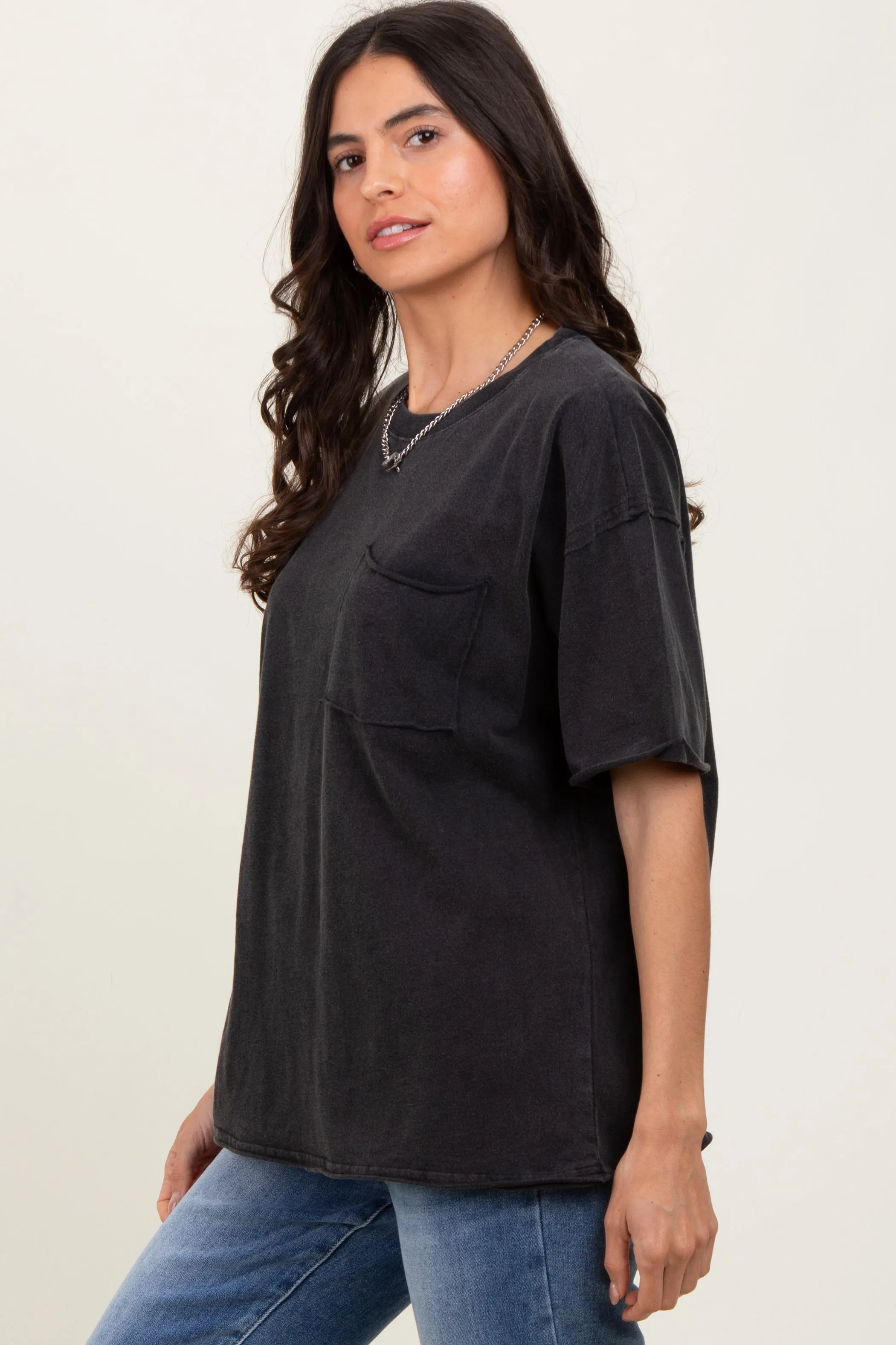 Black Short Sleeve Front Pocket Tunic Top sold by Pinkblush product image thumbnail 3