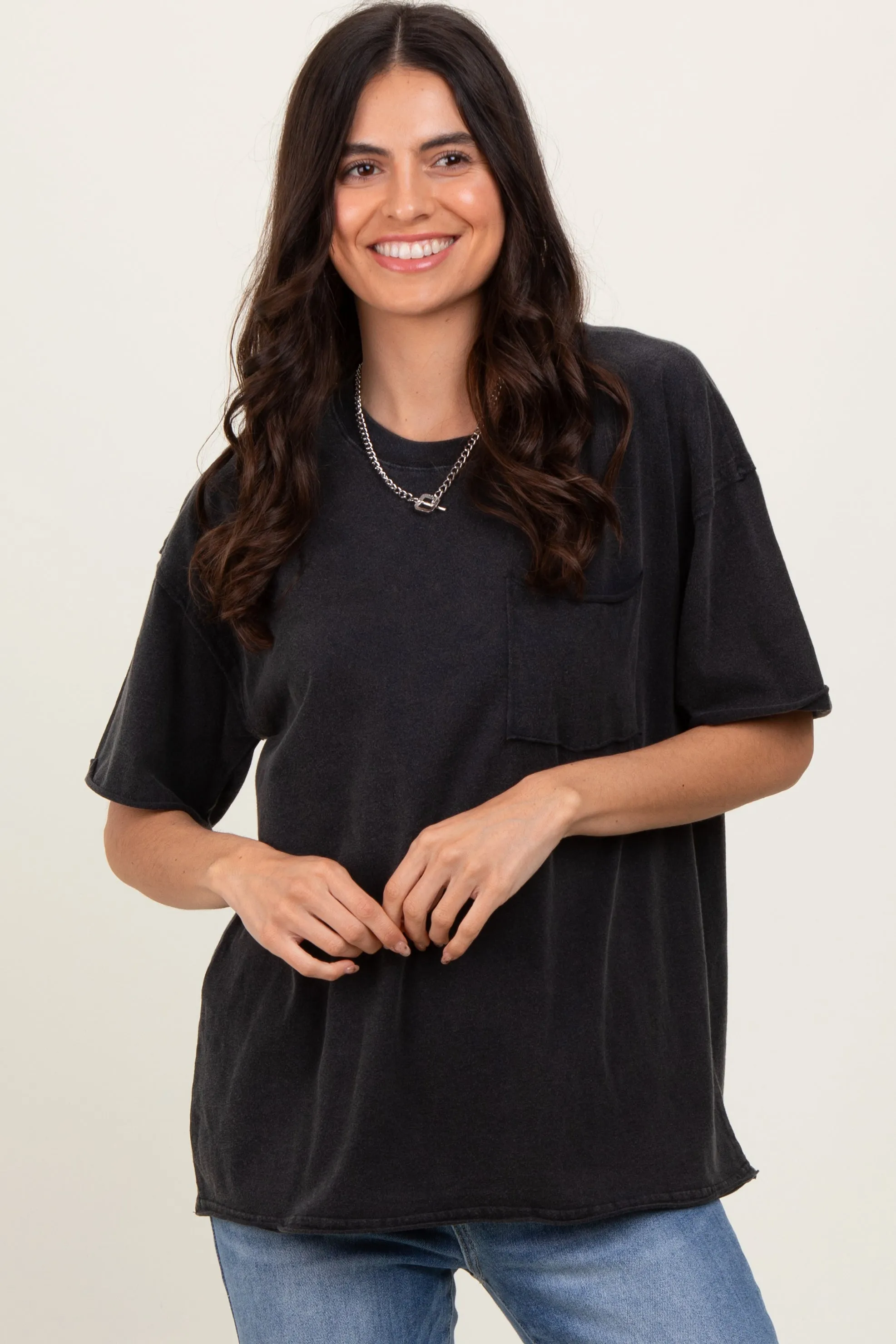 Black Short Sleeve Front Pocket Tunic Top sold by Pinkblush