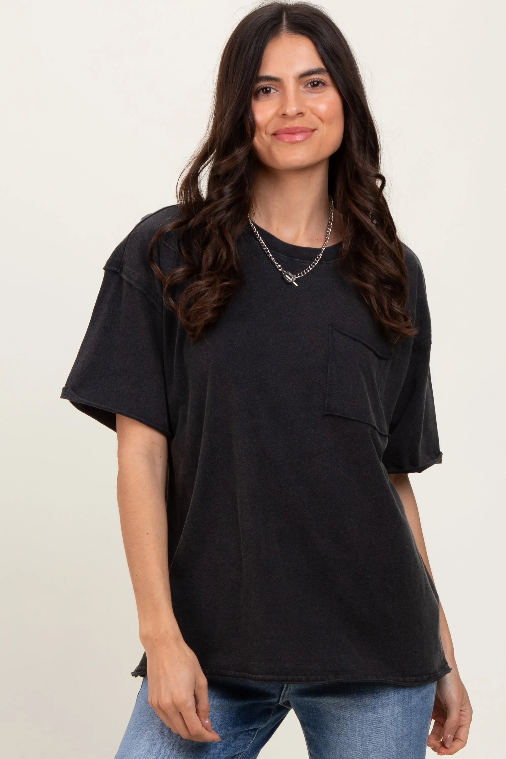 Black Short Sleeve Front Pocket Tunic Top sold by Pinkblush product image thumbnail 2