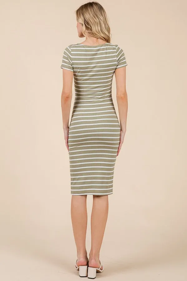 Sage Striped Double Layered Square Neck Midi Dress sold by Pinkblush product image thumbnail 4