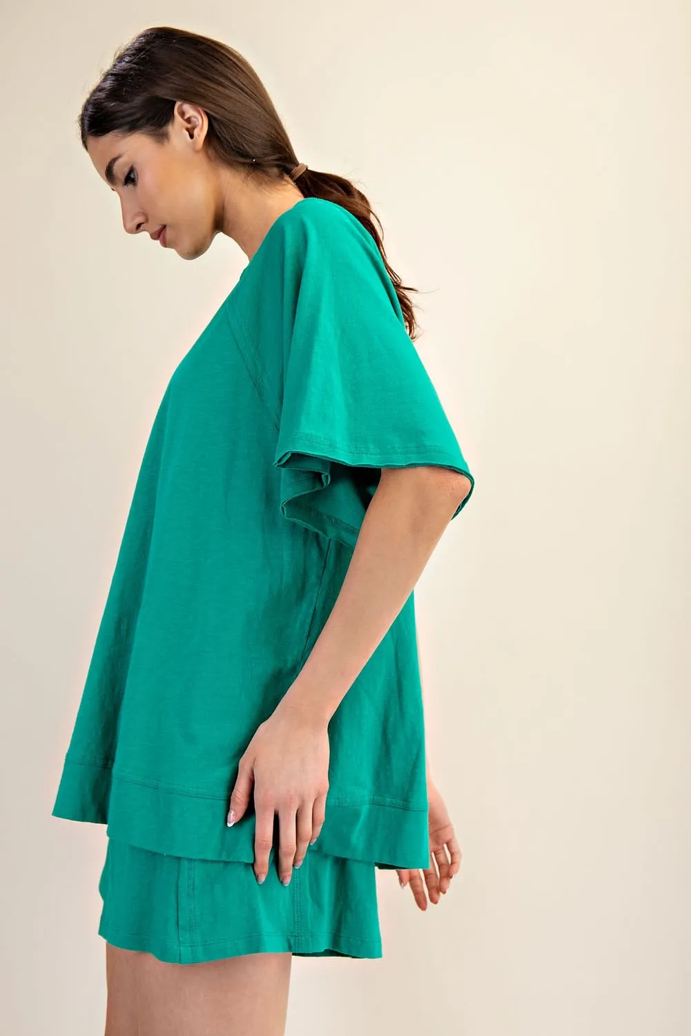 Green Oversized Raw Hem Short Sleeve Tee sold by Pinkblush product image thumbnail 3