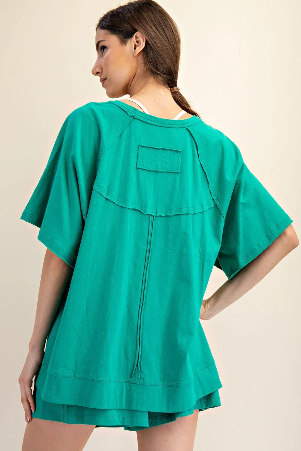 Green Oversized Raw Hem Short Sleeve Tee sold by Pinkblush product image thumbnail 4