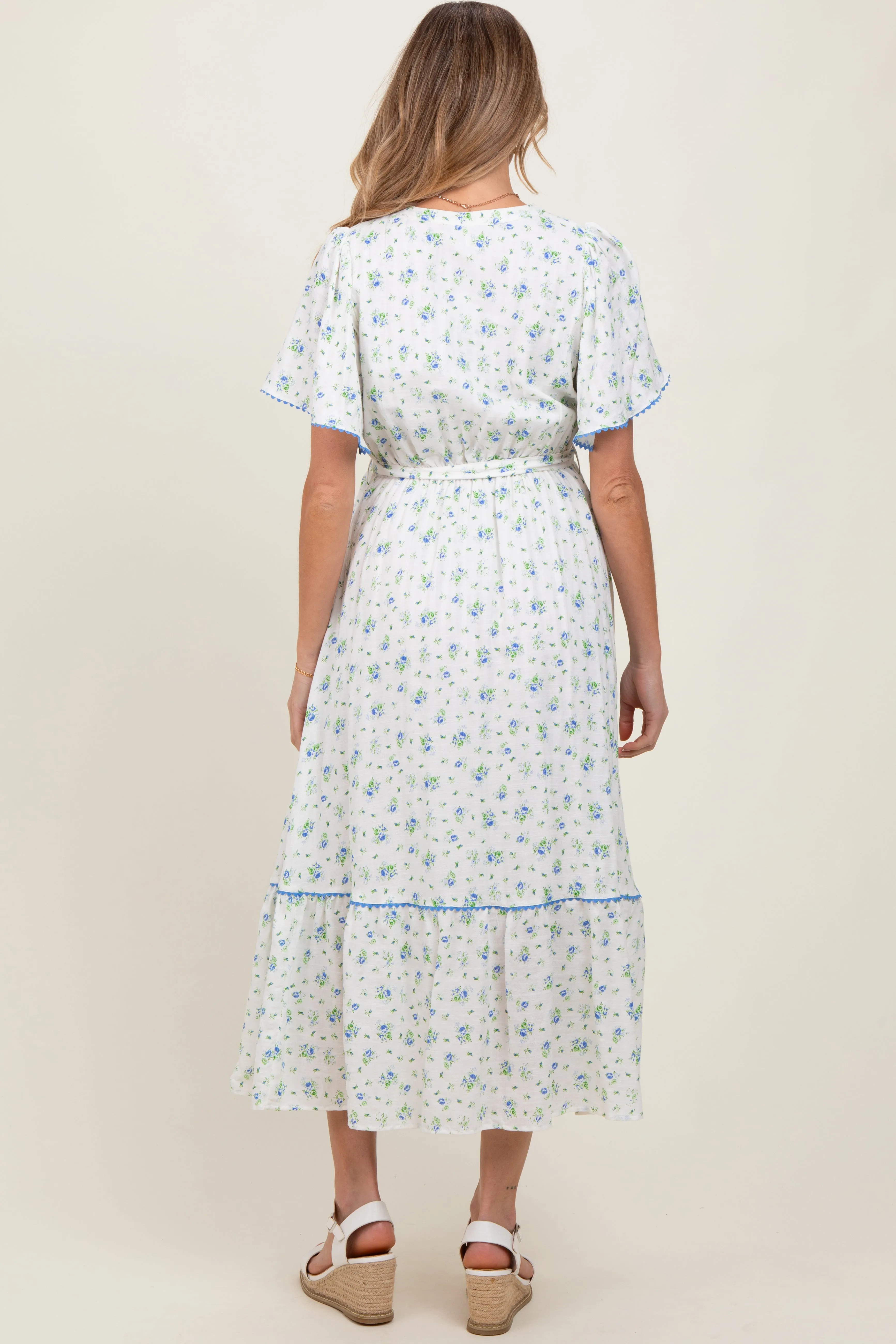 Ivory Floral Button Down Maternity Midi Dress sold by Pinkblush product image thumbnail 3