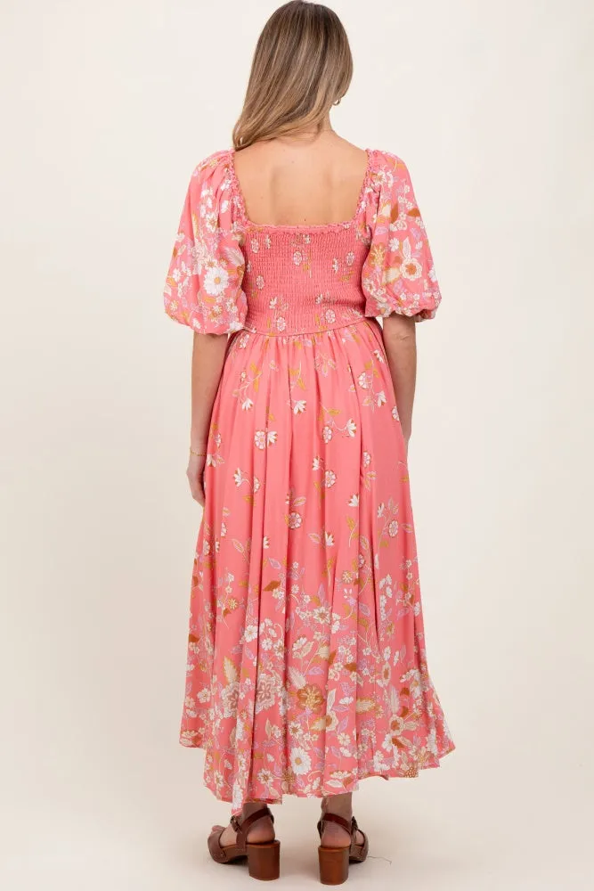 Pink Floral Print Puff Sleeve Maternity Maxi Dress sold by Pinkblush product image thumbnail 4