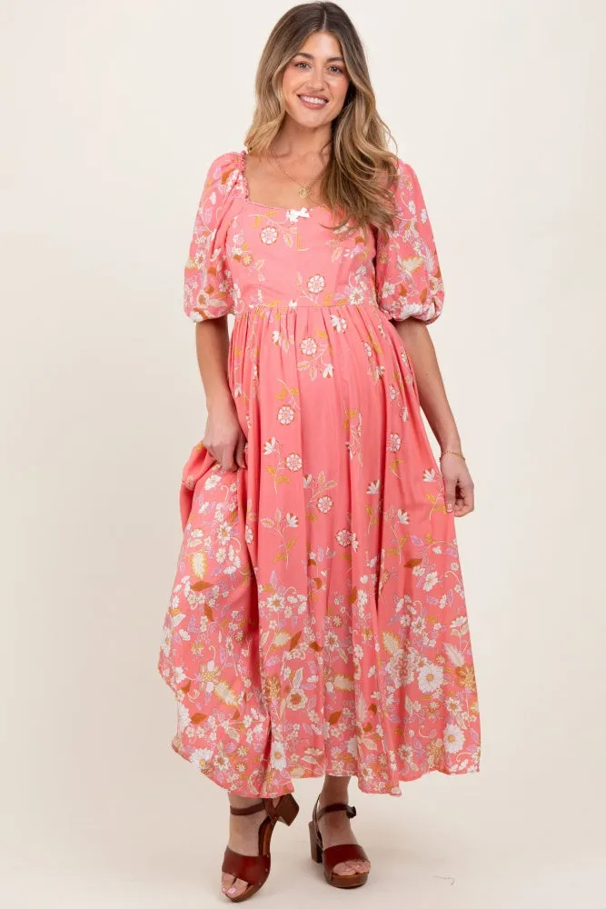 Pink Floral Print Puff Sleeve Maternity Maxi Dress sold by Pinkblush product image thumbnail 2