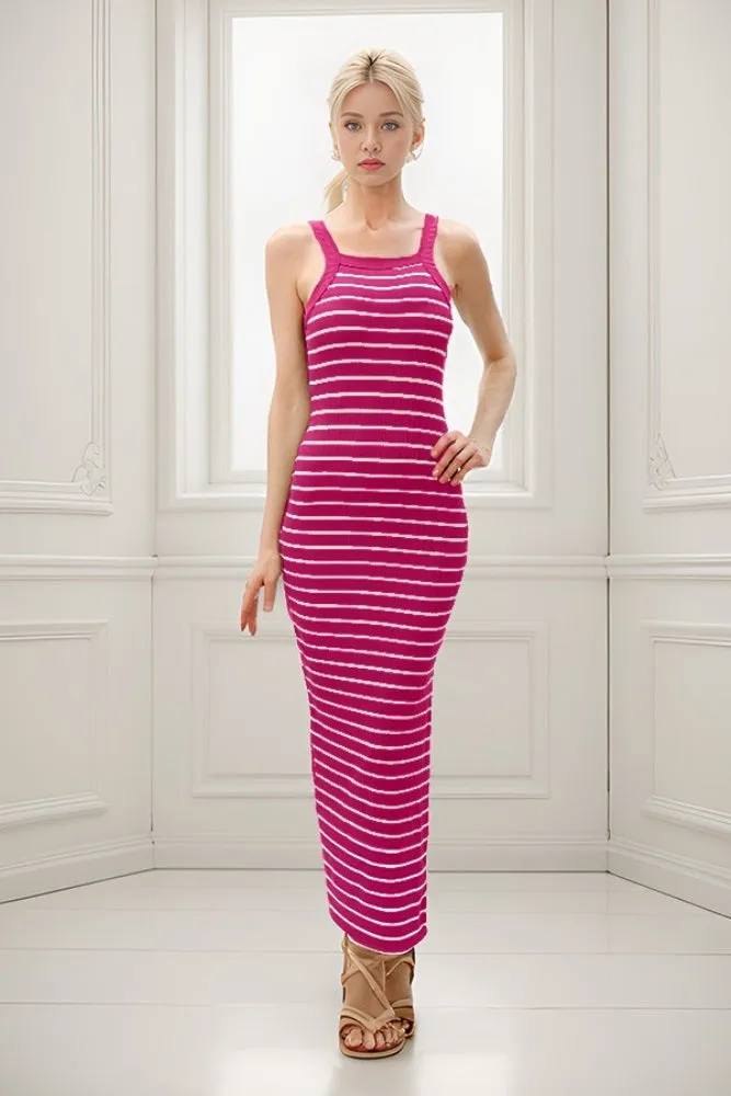 Fuchsia Striped High Neck Ribbed Maternity Maxi Dress sold by Pinkblush product image thumbnail 4