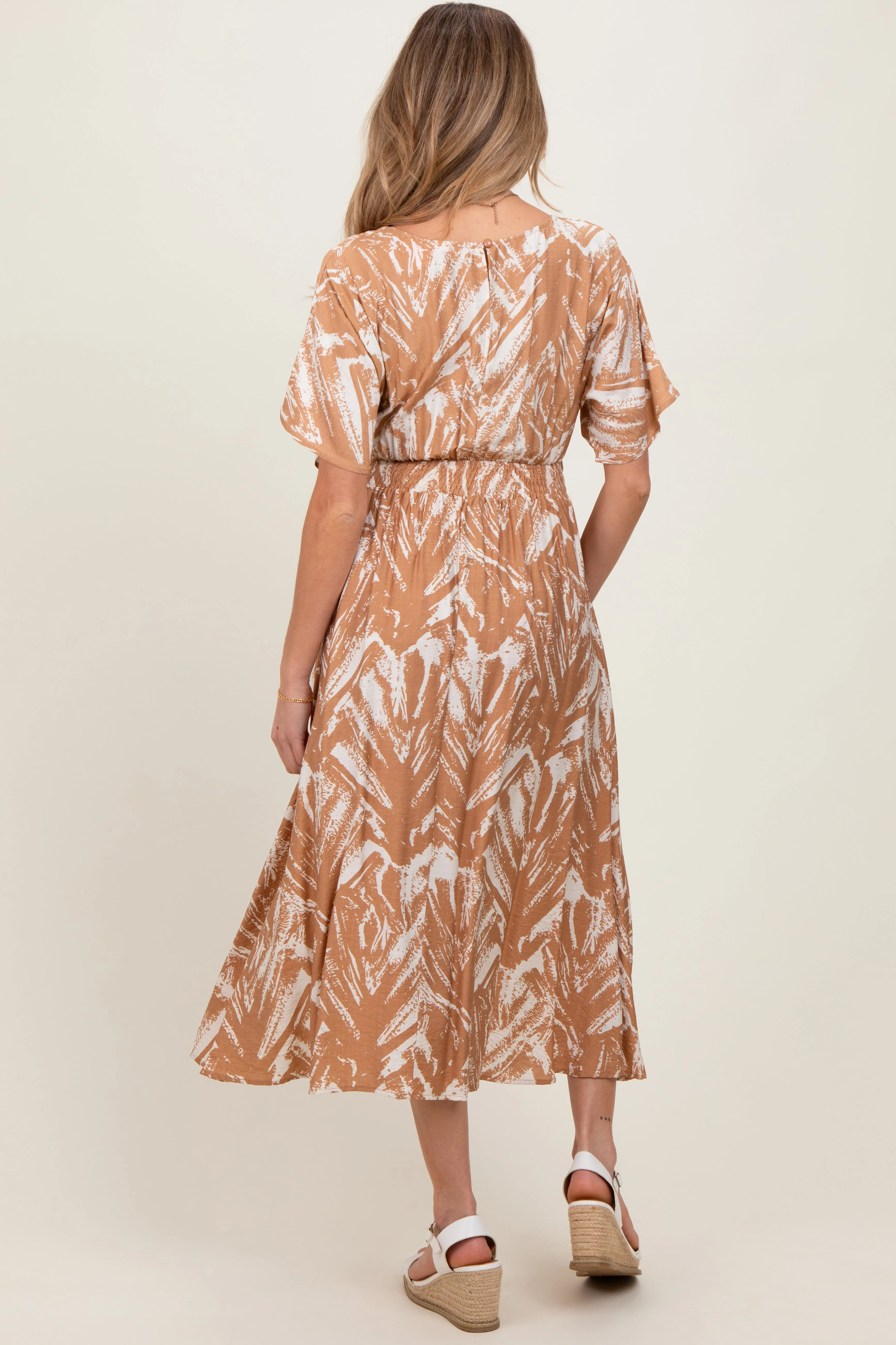 Camel Brushstroke Print Cutout Maternity Midi Dress sold by Pinkblush product image thumbnail 3