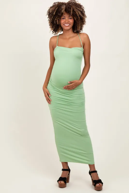 Mint Ruched Double Layered Maternity Maxi Dress sold by Pinkblush