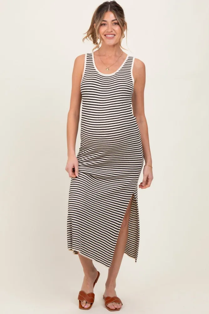 Black Striped Sleeveless Side Slit Maternity Midi Dress sold by Pinkblush product image thumbnail 2