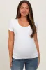 White Ribbed Scoop Neck Short Sleeve Maternity Top sold by Pinkblush