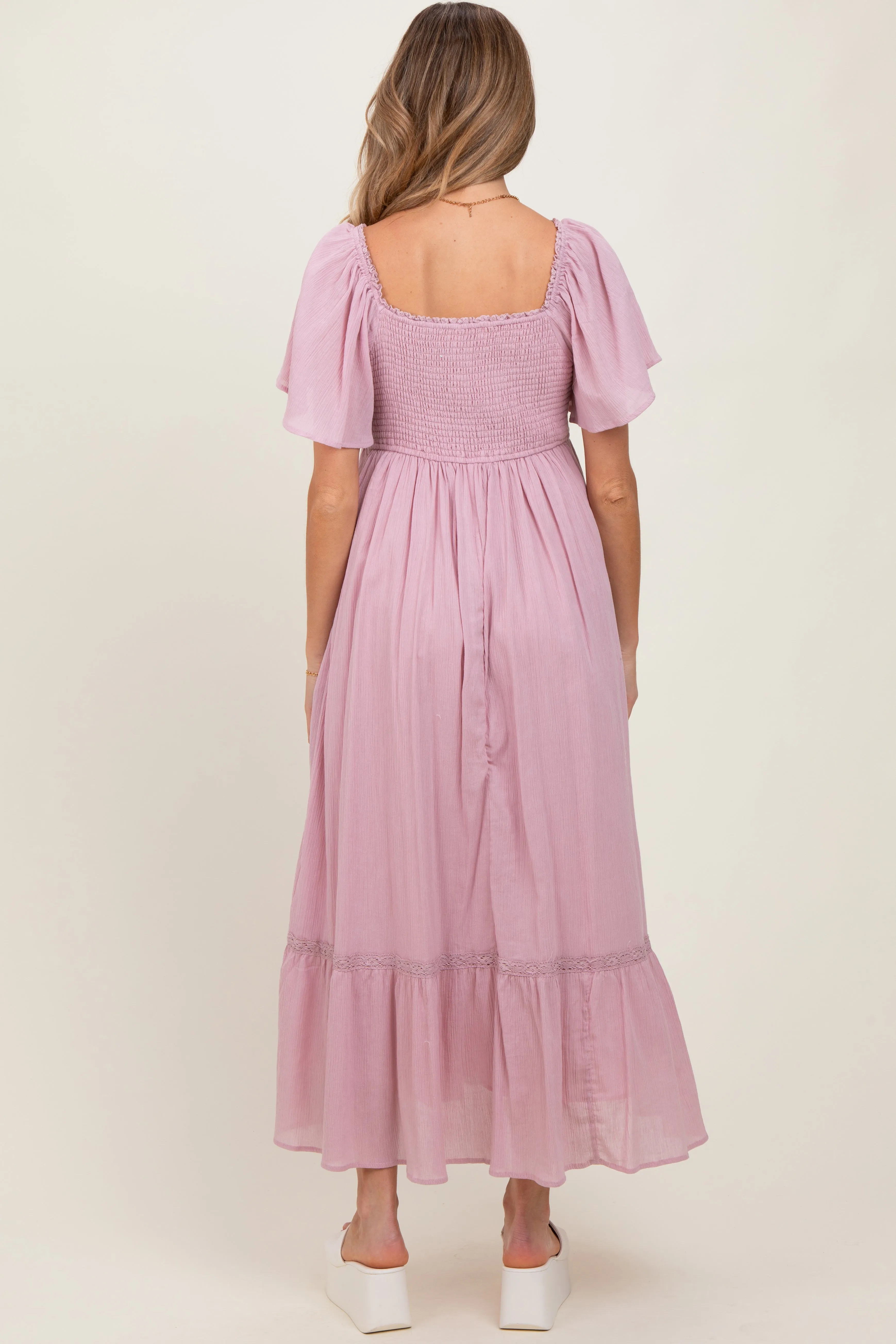 Light Pink Lace Square Neck Maternity Maxi Dress sold by Pinkblush product image thumbnail 4