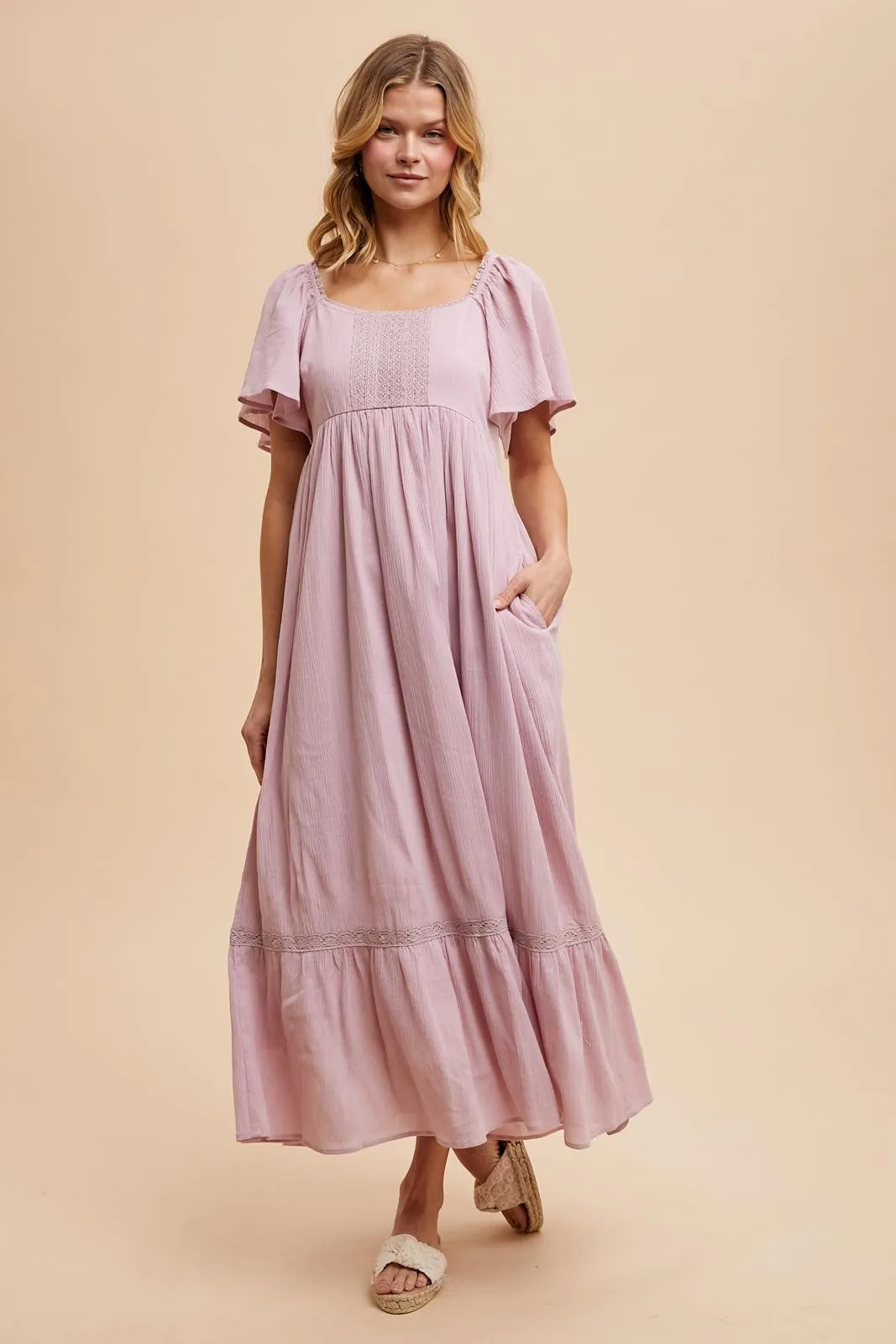 Light Pink Lace Square Neck Maternity Maxi Dress sold by Pinkblush product image thumbnail 5