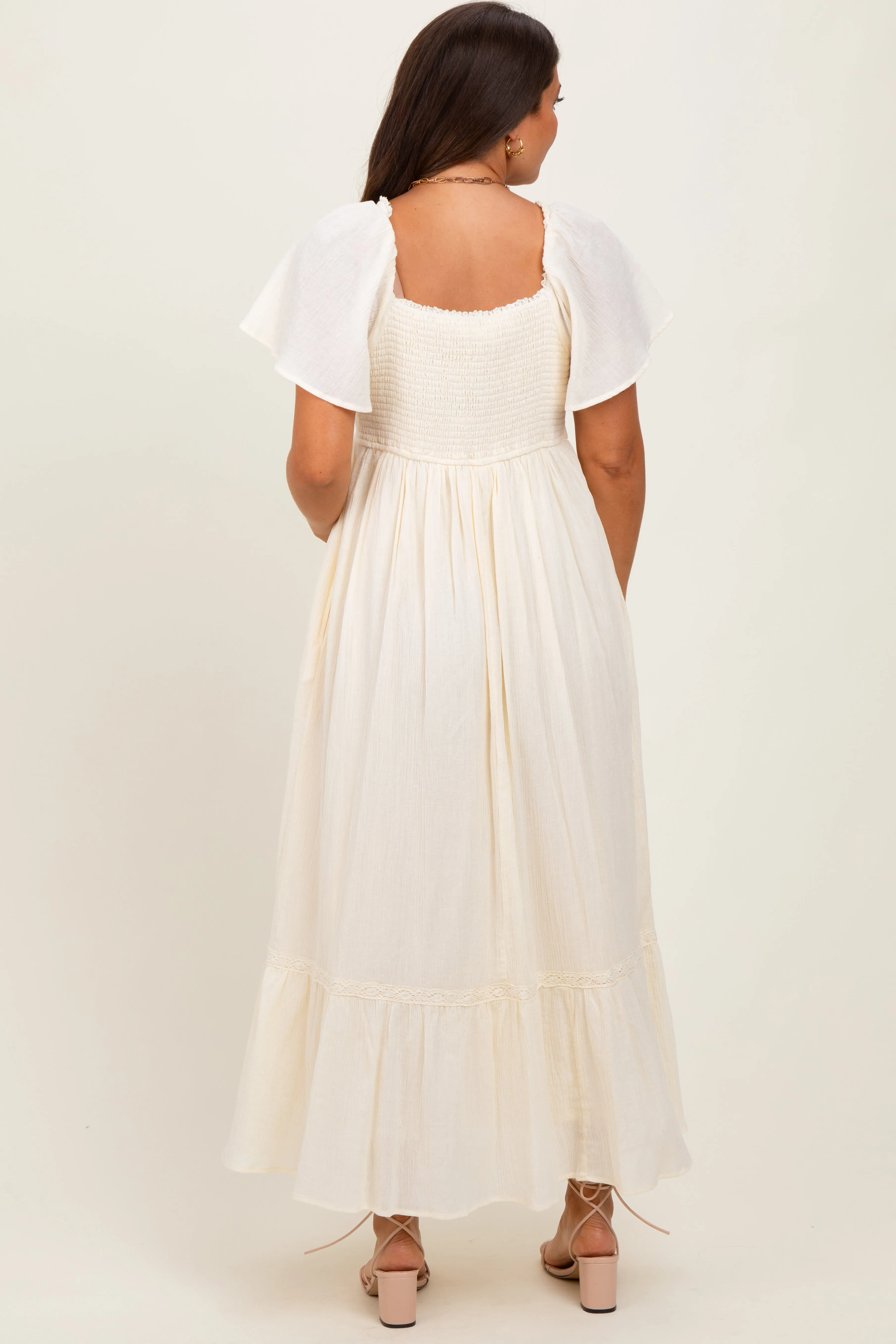 Cream Lace Square Neck Maternity Maxi Dress sold by Pinkblush product image thumbnail 3