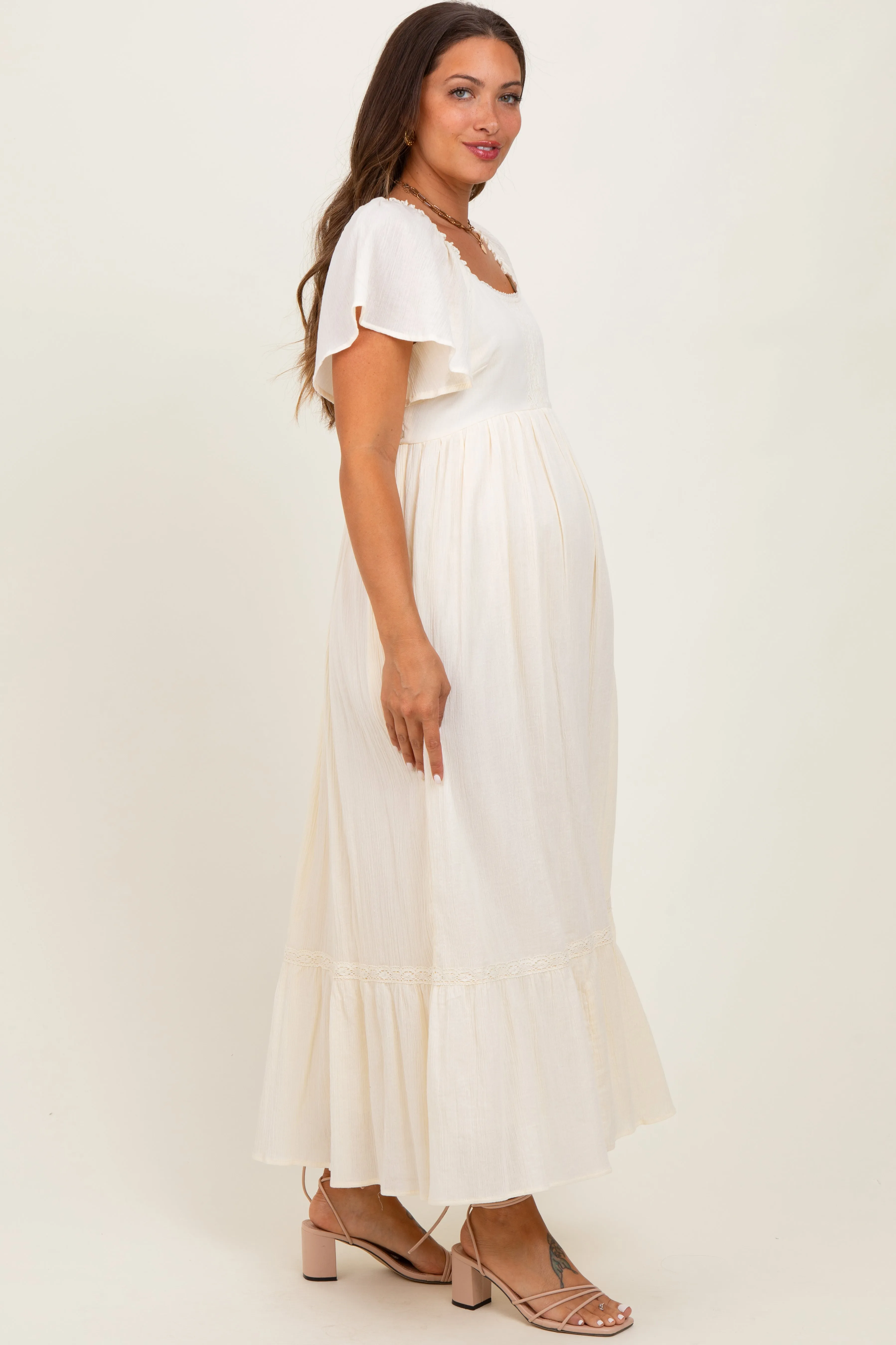 Cream Lace Square Neck Maternity Maxi Dress sold by Pinkblush product image thumbnail 2