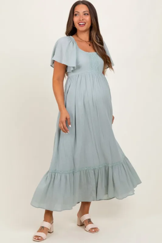Sage Lace Square Neck Maternity Maxi Dress sold by Pinkblush