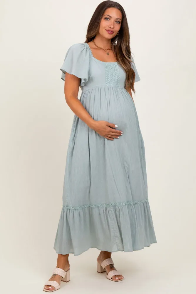 Sage Lace Square Neck Maternity Maxi Dress sold by Pinkblush product image thumbnail 2