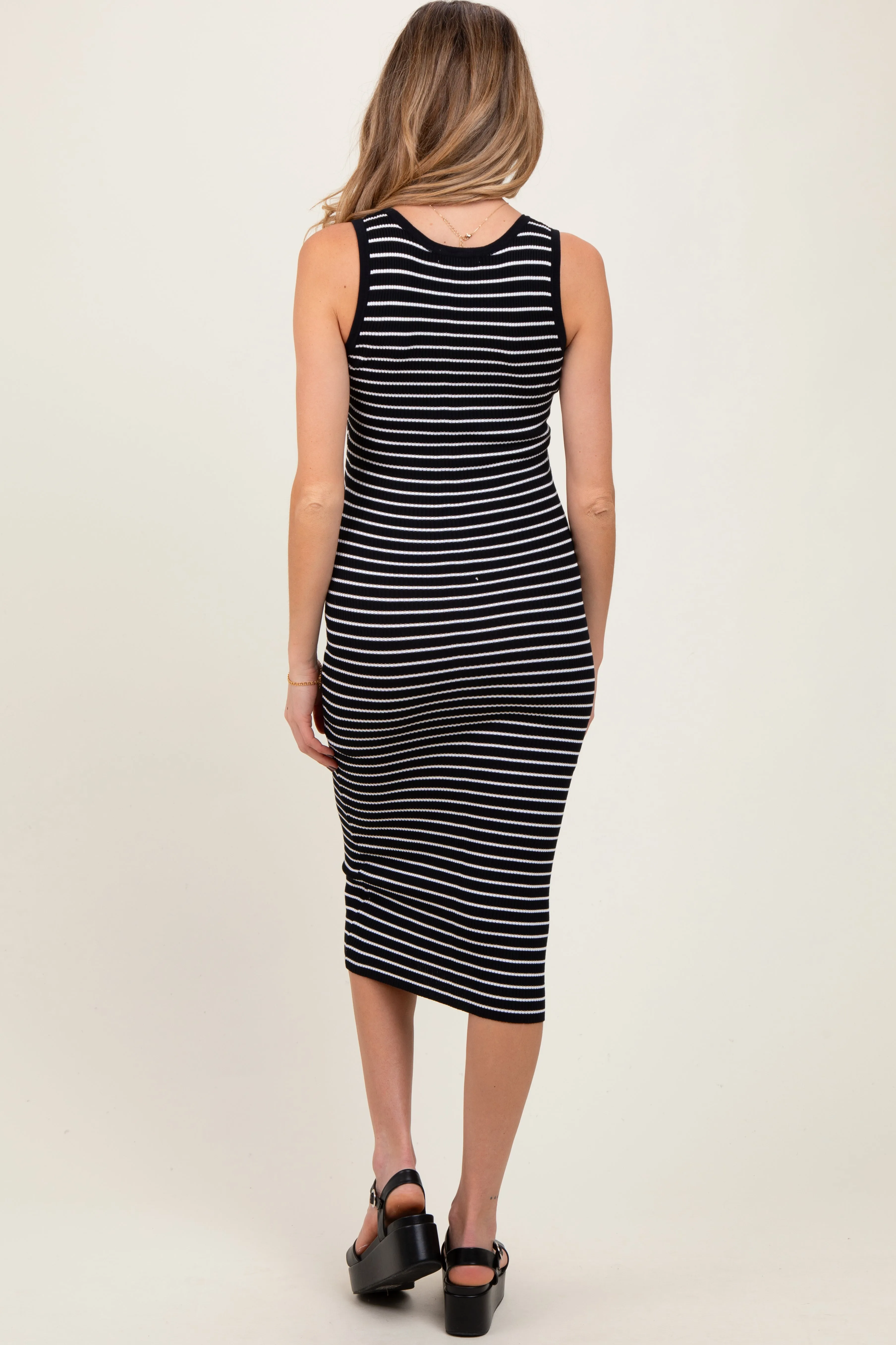 Black Striped Sleeveless Fitted Maternity Midi Dress sold by Pinkblush product image thumbnail 4