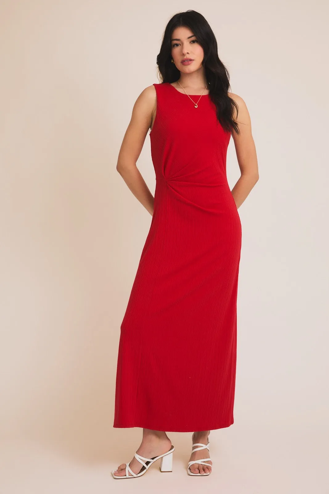 Red Gathered Waist Sleeveless Maternity Maxi Dress sold by Pinkblush product image thumbnail 4