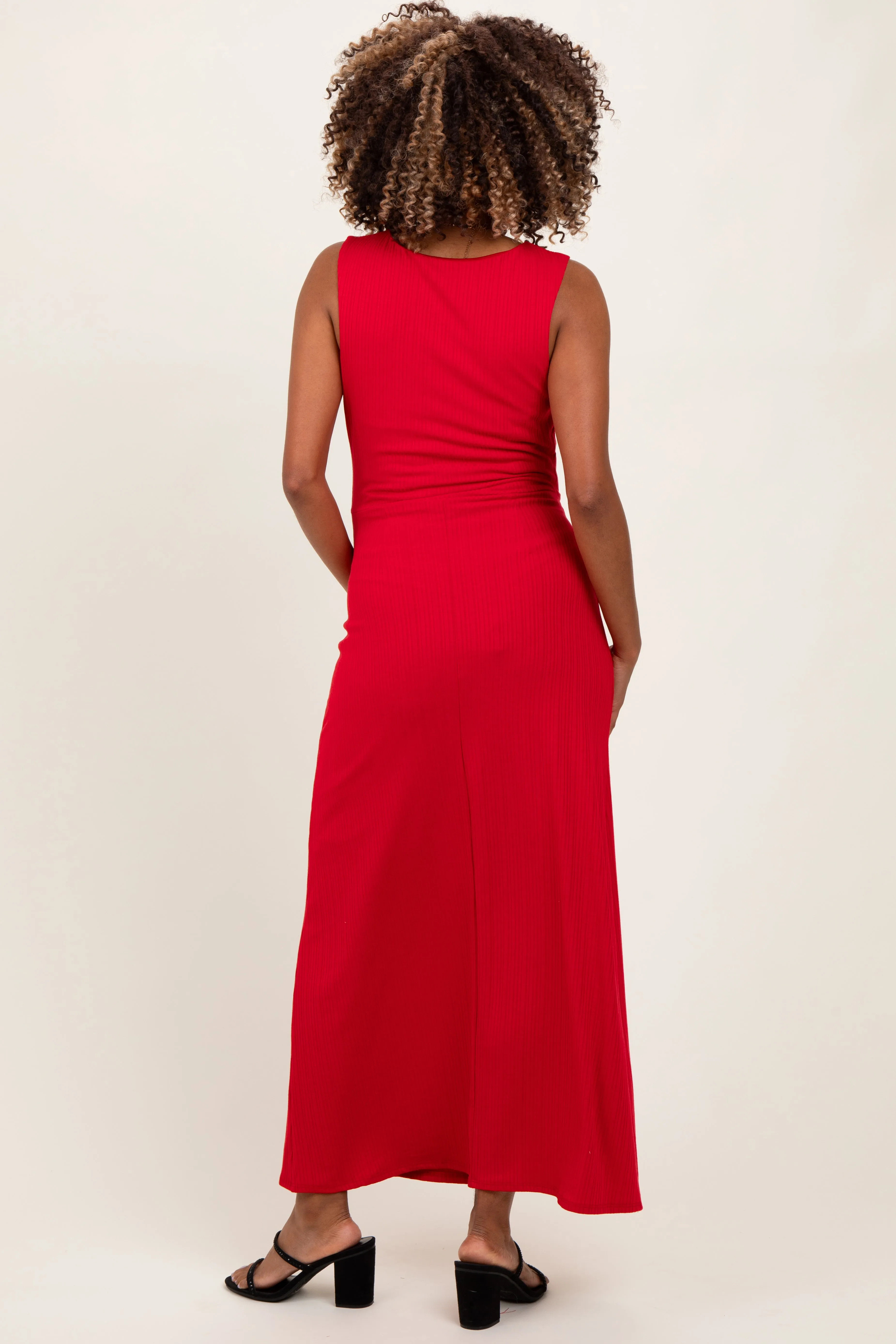 Red Gathered Waist Sleeveless Maternity Maxi Dress sold by Pinkblush product image thumbnail 3