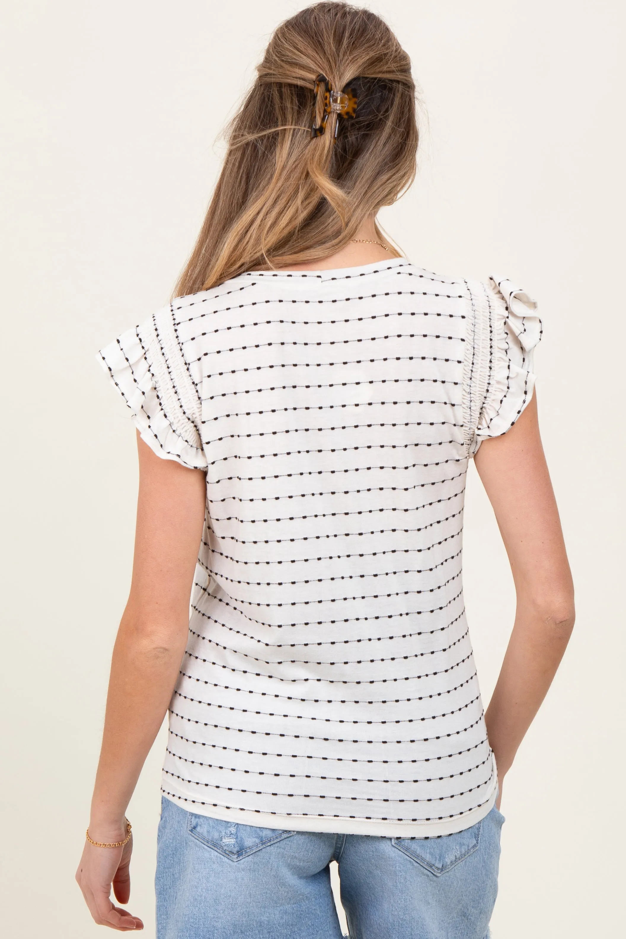 Black Dotted Stripe Ruffle Sleeve Maternity Top sold by Pinkblush product image thumbnail 3