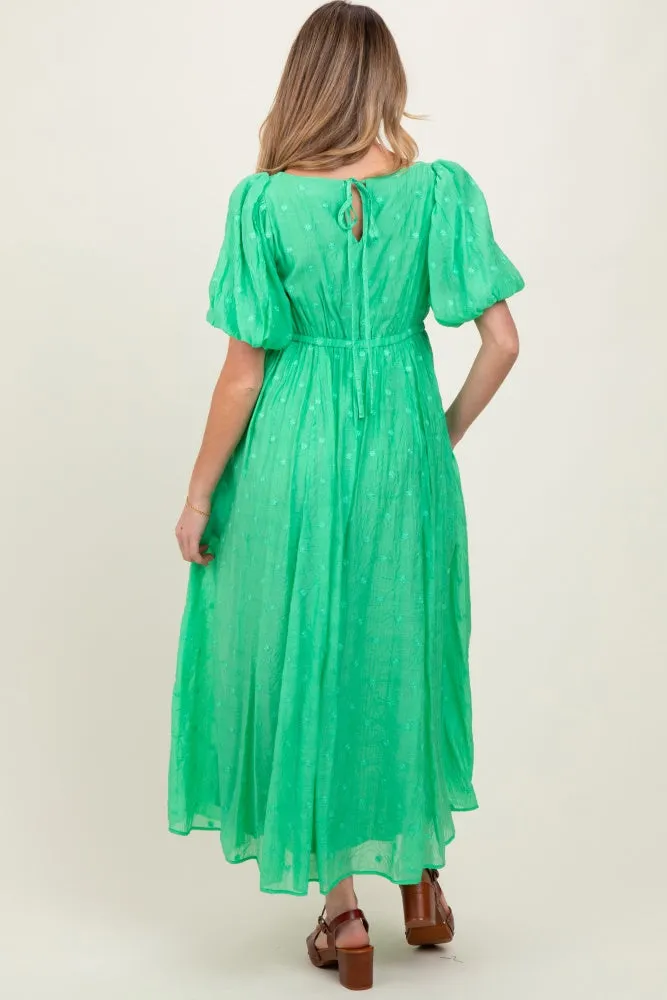 Green Embroidered Shirred Puff Sleeve Maternity Maxi Dress sold by Pinkblush product image thumbnail 4