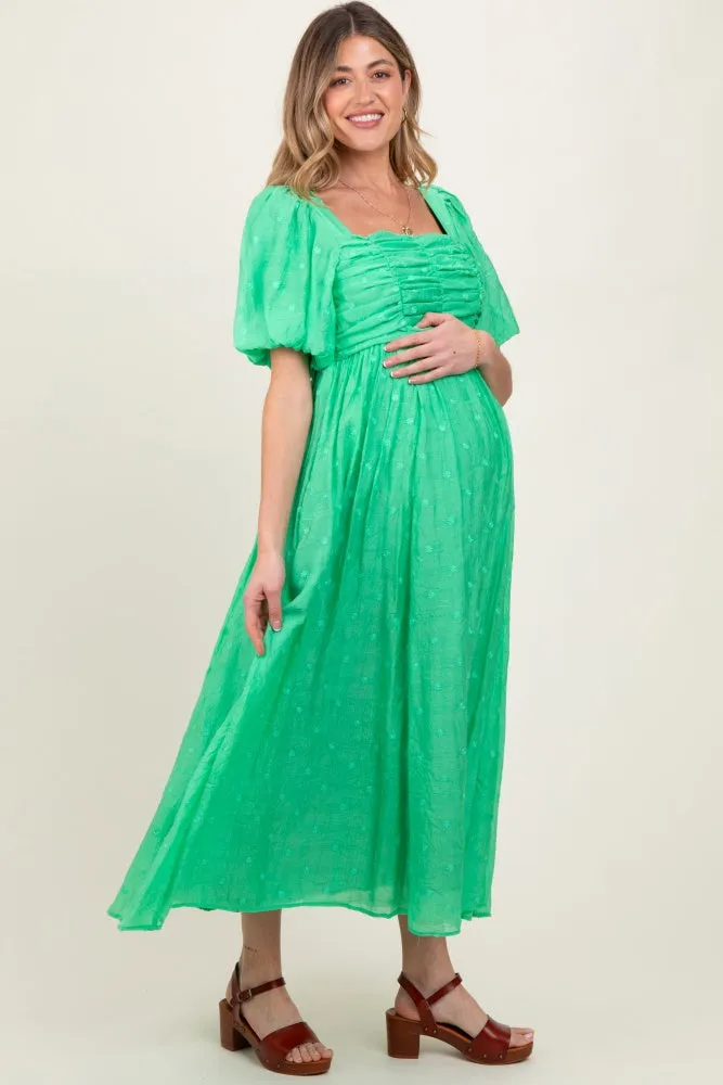 Green Embroidered Shirred Puff Sleeve Maternity Maxi Dress sold by Pinkblush product image thumbnail 2