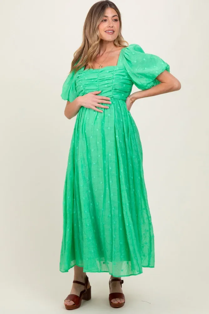 Green Embroidered Shirred Puff Sleeve Maternity Maxi Dress sold by Pinkblush product image thumbnail 3