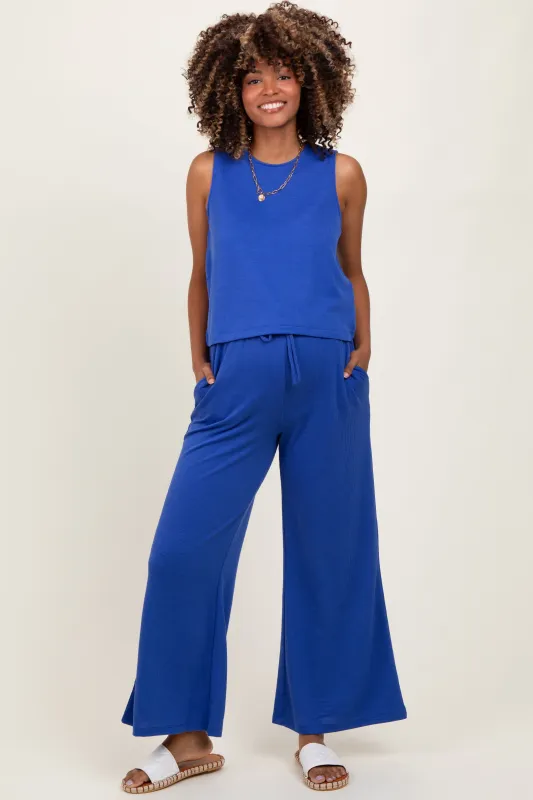 Royal Blue Sleeveless Top And Wide Leg Pants Maternity Set sold by Pinkblush