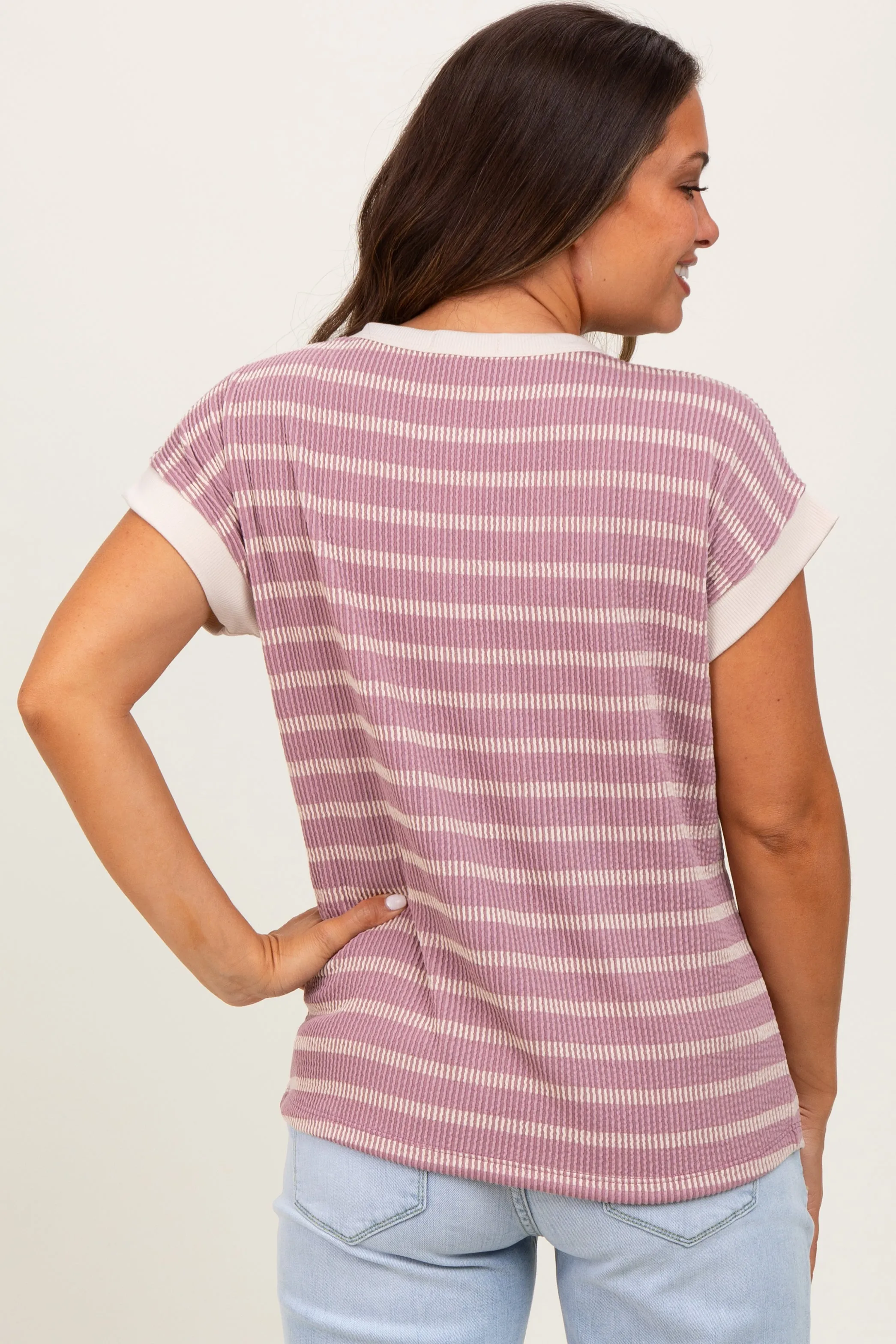 Mauve Textured Striped Maternity Short Sleeve Top sold by Pinkblush product image thumbnail 4