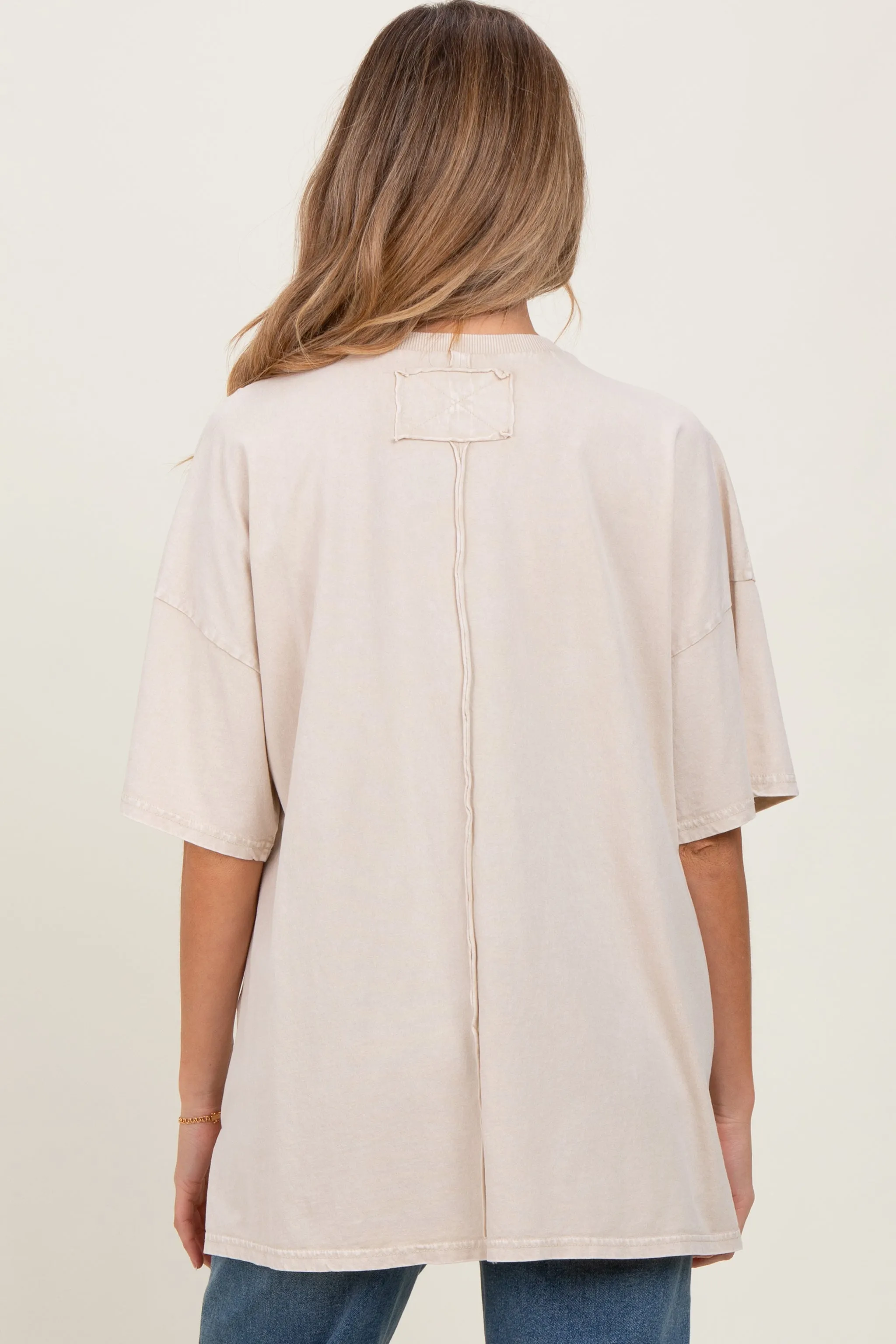 Light Beige Mineral Wash Crochet Pocket Maternity Top sold by Pinkblush product image thumbnail 3