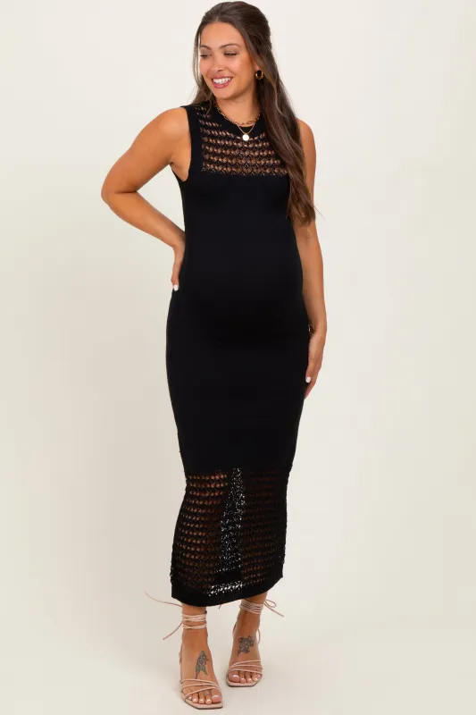 Black Crochet Knit Sleeveless Maternity Maxi Dress sold by Pinkblush