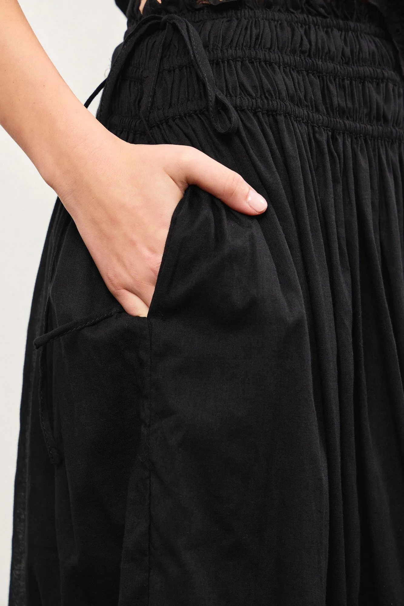 Black Smocked Waist Eyelet Lace Hem Maxi Skirt sold by Pinkblush product image thumbnail 5