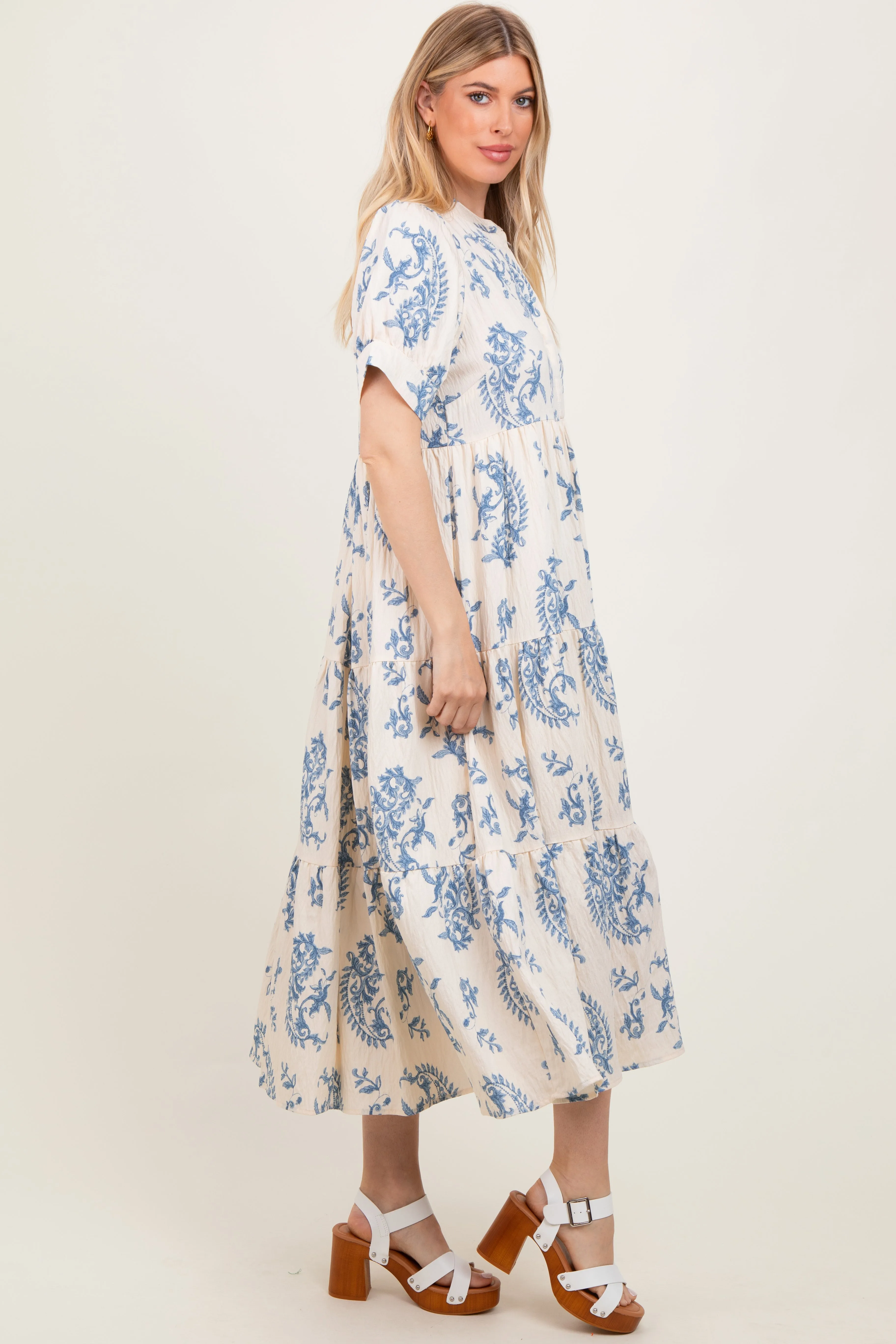 Blue Paisley Button Up Tiered Maxi Dress sold by Pinkblush product image thumbnail 2