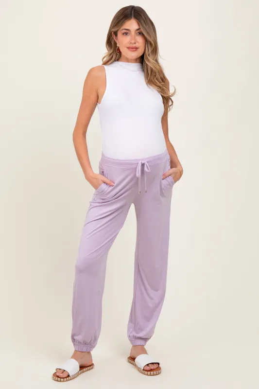 Lavender Drawstring Maternity Jogger Pants sold by Pinkblush