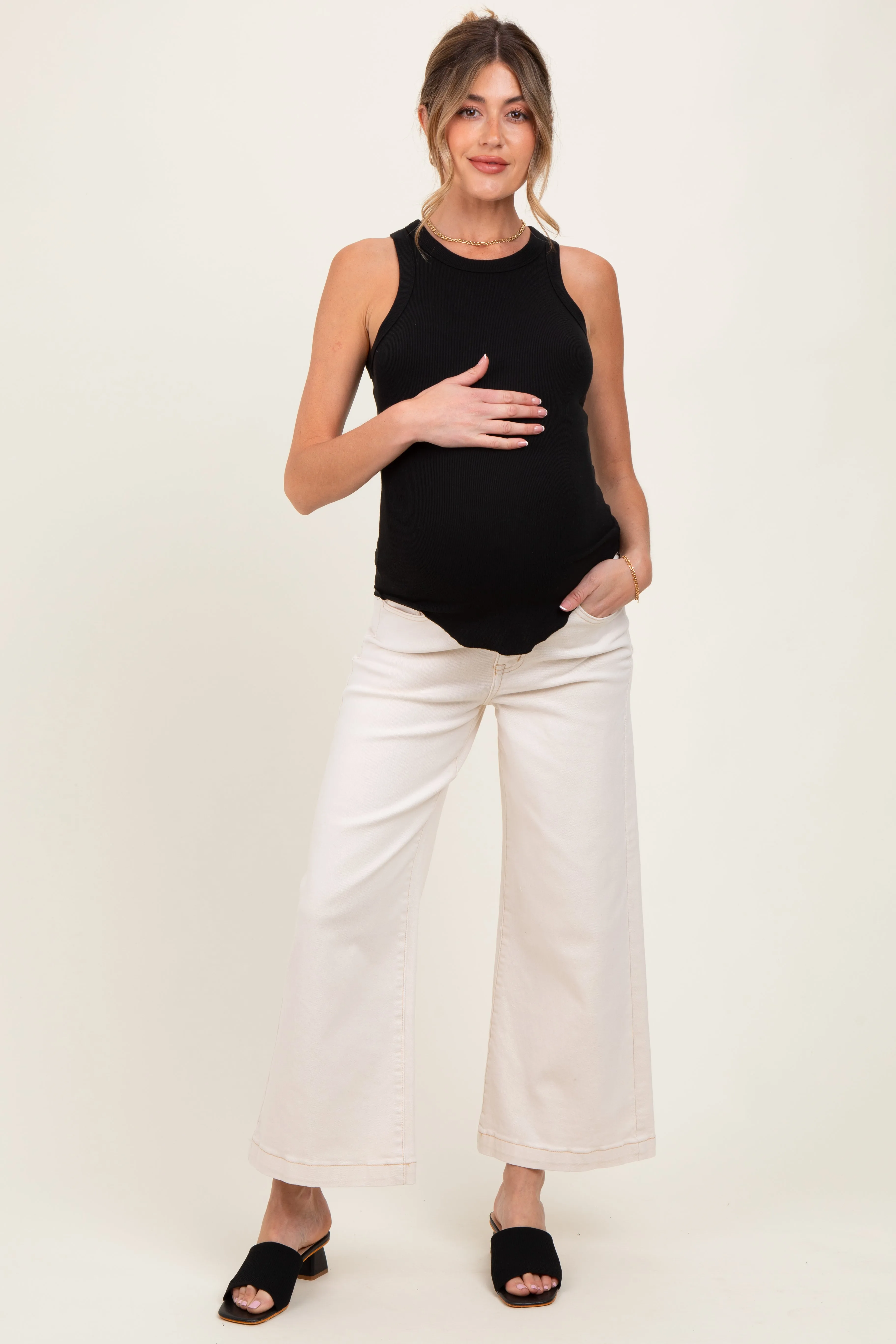 Ivory Ankle Wide Leg Maternity Jeans sold by Pinkblush