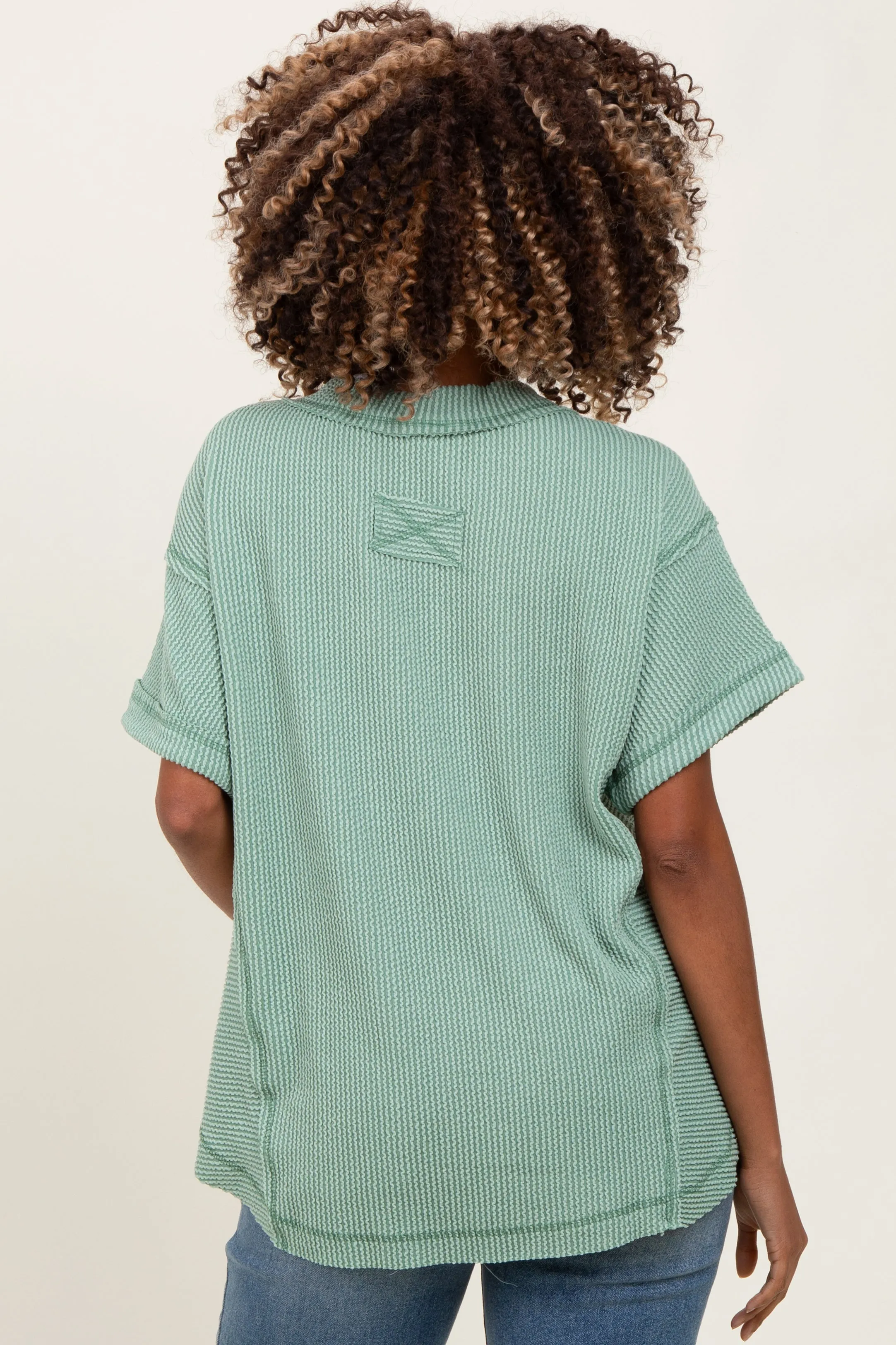 Light Olive Ribbed Raw Hem Maternity Short Sleeve Top sold by Pinkblush product image thumbnail 2