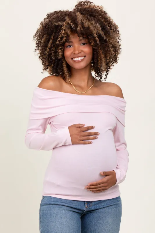 Pink Off Shoulder Foldover Maternity Long Sleeve Top sold by Pinkblush