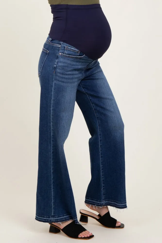 Navy Distressed Raw Hem Wide Leg Maternity Jeans sold by Pinkblush product image thumbnail 3