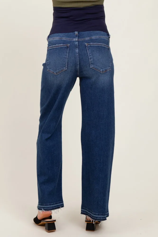 Navy Distressed Raw Hem Wide Leg Maternity Jeans sold by Pinkblush product image thumbnail 4