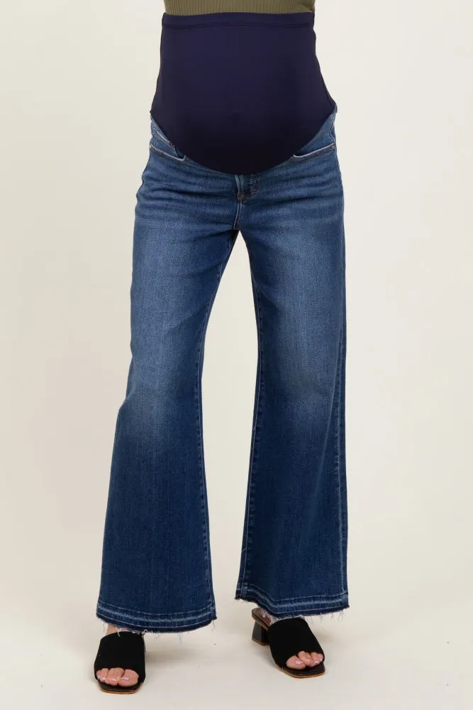 Navy Distressed Raw Hem Wide Leg Maternity Jeans sold by Pinkblush product image thumbnail 2