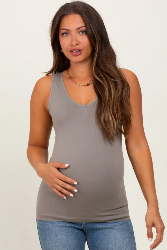 Taupe Sleeveless Fitted Maternity Tank Top sold by Pinkblush product image thumbnail 2