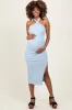 Light Blue Halter Tied Criss-Cross Ribbed Maternity Midi Dress sold by Pinkblush