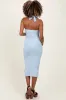 Light Blue Halter Tied Criss-Cross Ribbed Maternity Midi Dress sold by Pinkblush