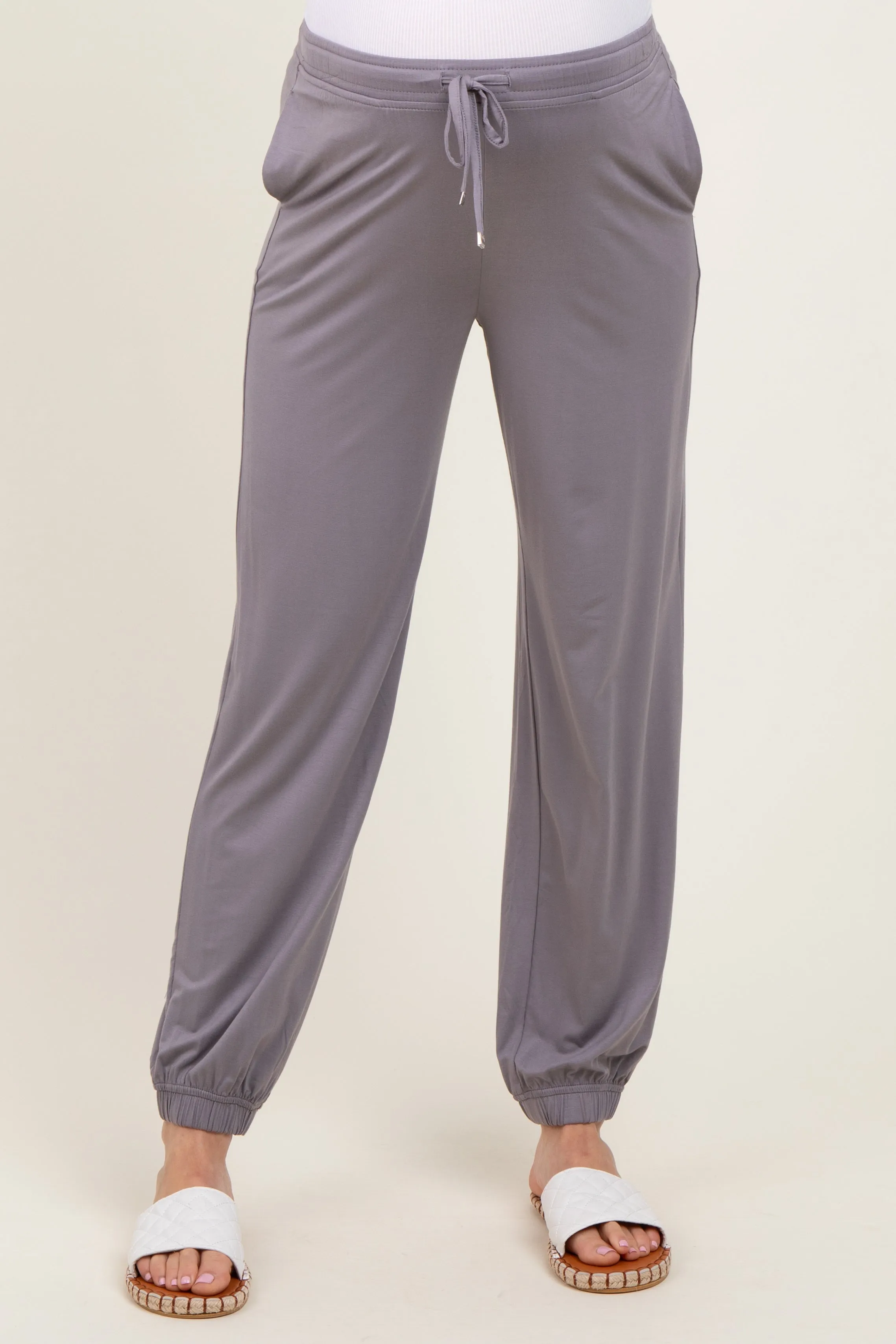 Grey Drawstring Maternity Jogger Pants sold by Pinkblush product image thumbnail 2